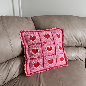 valentine heart granny square pillowcase,pink red heart crochet pillow cover romantic,18 inch heart pillowcase handmade,dimensional heart applique pillow cover,valentine day gift home decor,romantic pink red white heart pillowcase,ruffled border heart pillow cover,galentine gift for her,love theme decorative pillowcase,granny square heart pillow cover,valentine bedroom decor,handmade romantic pillow cover,heart gift for girlfriend wife,valentine living room decor,love pillowcase handcrafted
