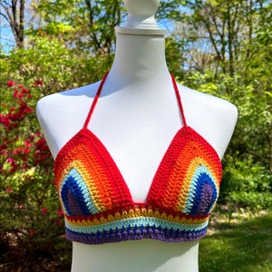 Crochet Rainbow Pride Halter Top,Crochet Pride Triangle Top,Rainbow Summer Beach Pride Top,Crochet Festival Rainbow Crop,Pride Outfits