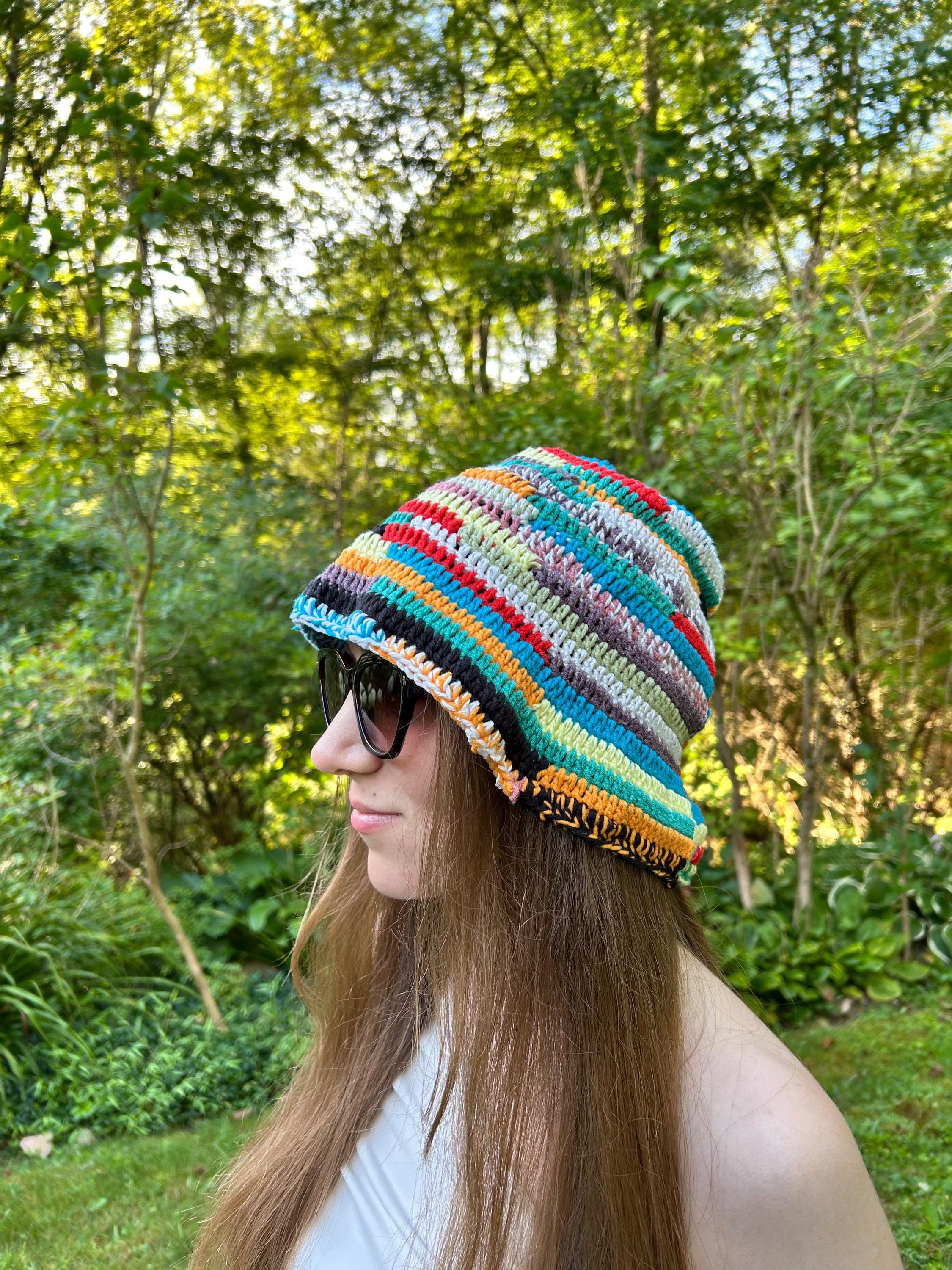 Crochet Striped Rainbow Bucket Hat: Handmade Boho Festival 