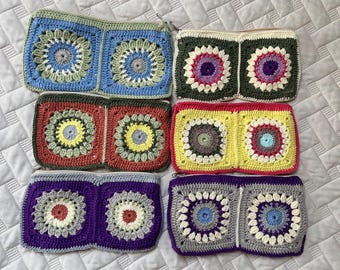 Granny Square Crochet Pouch, Makeup Bag Pencil Case, Handmade Multi-Purpose Zipper Pouch with Lining, Travel Cosmetic Organizer,Gift for her