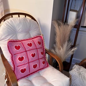 valentine heart granny square pillowcase,pink red heart crochet pillow cover romantic,18 inch heart pillowcase handmade,dimensional heart applique pillow cover,valentine day gift home decor,romantic pink red white heart pillowcase,ruffled border heart pillow cover,galentine gift for her,love theme decorative pillowcase,granny square heart pillow cover,valentine bedroom decor,handmade romantic pillow cover,heart gift for girlfriend wife,valentine living room decor,love pillowcase handcrafted