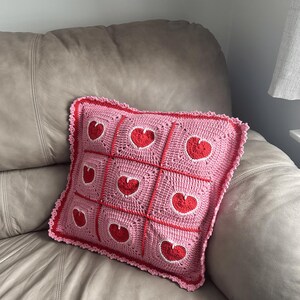 valentine heart granny square pillowcase,pink red heart crochet pillow cover romantic,18 inch heart pillowcase handmade,dimensional heart applique pillow cover,valentine day gift home decor,romantic pink red white heart pillowcase,ruffled border heart pillow cover,galentine gift for her,love theme decorative pillowcase,granny square heart pillow cover,valentine bedroom decor,handmade romantic pillow cover,heart gift for girlfriend wife,valentine living room decor,love pillowcase handcrafted