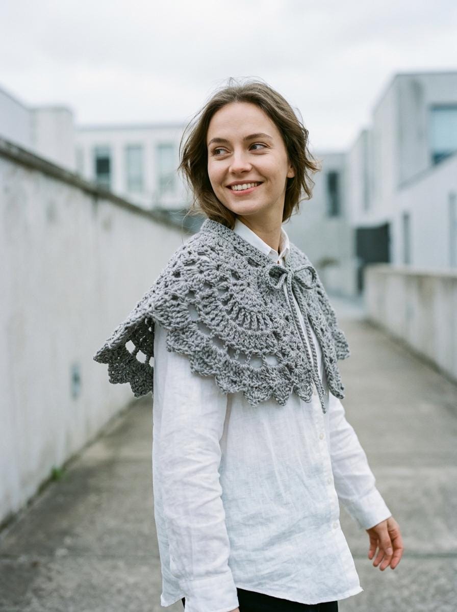 Crochet Lace Collar Top: Handmade Shoulder Collar Wrap, Boho Cottagecore Accessory