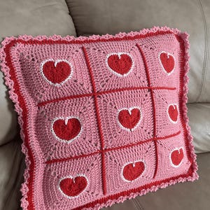 valentine heart granny square pillowcase,pink red heart crochet pillow cover romantic,18 inch heart pillowcase handmade,dimensional heart applique pillow cover,valentine day gift home decor,romantic pink red white heart pillowcase,ruffled border heart pillow cover,galentine gift for her,love theme decorative pillowcase,granny square heart pillow cover,valentine bedroom decor,handmade romantic pillow cover,heart gift for girlfriend wife,valentine living room decor,love pillowcase handcrafted