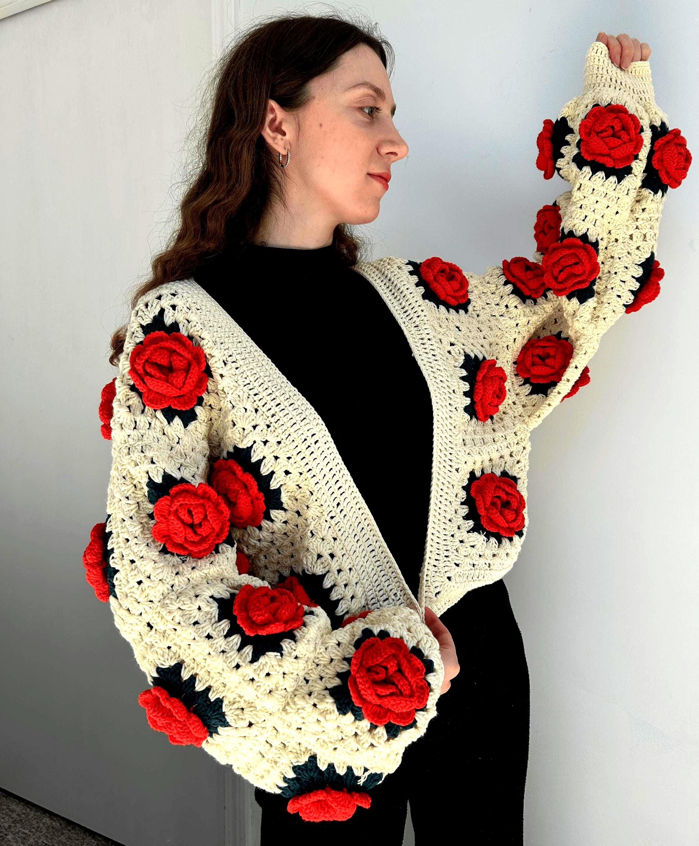 Red Flower Cardigan - Etsy