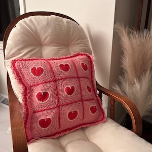 valentine heart granny square pillowcase,pink red heart crochet pillow cover romantic,18 inch heart pillowcase handmade,dimensional heart applique pillow cover,valentine day gift home decor,romantic pink red white heart pillowcase,ruffled border heart pillow cover,galentine gift for her,love theme decorative pillowcase,granny square heart pillow cover,valentine bedroom decor,handmade romantic pillow cover,heart gift for girlfriend wife,valentine living room decor,love pillowcase handcrafted
