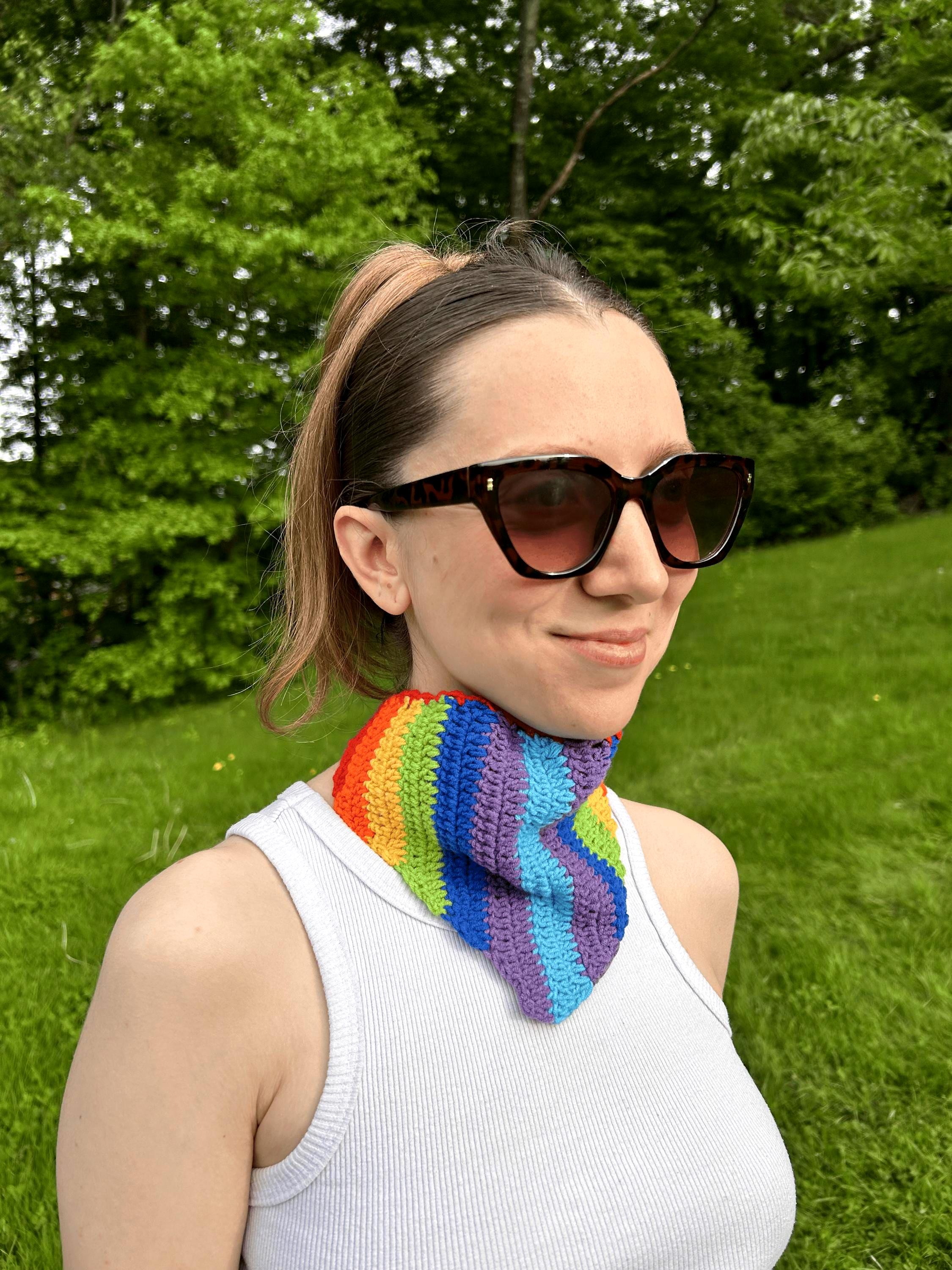 Rainbow Crochet Pride Bandana: Adjustable LGBTQ+ Neckerchief