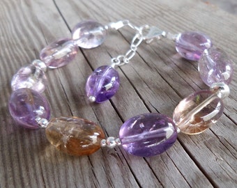 AAA Citrine/Amethyst (Ametrine) Sterling Silver Amazing Gemstone Birthstone Bracelet