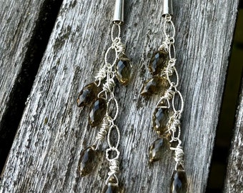 Natural Smoky Citrine Sterling Silver Long Gemstone Earrings