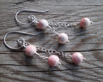 Fantastic Rhodochrosite, 3 in 1 Sterling Silver Earrings