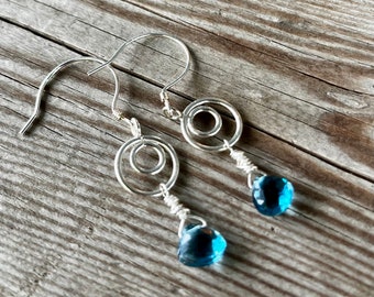 High Quality Genuine London Blue Topaz Sterling Silver Gemstone Birthstone Dangle Earrings