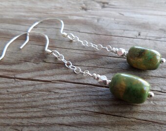 Natural Turquoise with Sterling Silver Chain Earrings