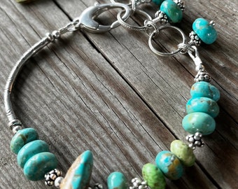 Genuine Natural Kingsman Turquoise with Sterling Silver Bracelet