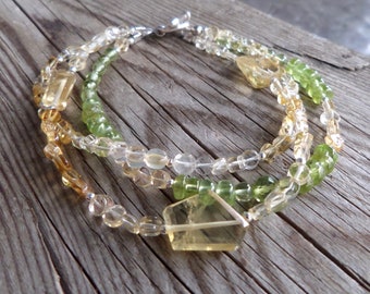 High Quality Triple Strand Peridot and Citrine Gemstone and Birthstone Bracelet