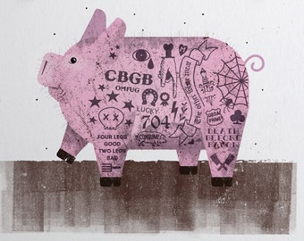 Baby Animal Print, Nursery Animal Print, Pig Print, Tattoo, Baby Shower, Farm, Zoo, Kids Room Print, Baby Room, New Born Gift, Punk Rock