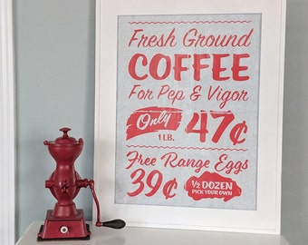 Kitchen Coffee Print, Vintage Advertising Poster, Vintage Kitchen Wall Art, Retro Decor, Coffee Sign, Breakfast Nook, Grocery Store