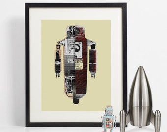 Robot Art Print, Retro Robot Wall Art, Vintage Robot Schematic, 50's Robot Home Decor, Blueprint, Atomic Age