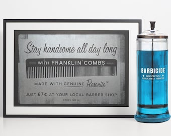 Barber Shop Decor, Mens Hair Comb, Retro Bathroom, Barber Gift, Bathroom Wall Art, Hair Stylist Print,