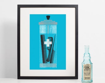 Barber Shop Decor, Mens Hair Comb, Barber Gift, Hair Stylist Print, Bathroom Wall Art, Barbicide Poster