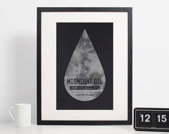 Office Decor, Moon Wall Art, Space Print, Retro Oil, Vintage Home Decor, Lunar