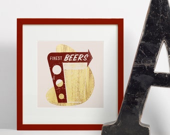Bar Decor, Bar Cart, Retro Bar Sign, Alcohol Print, Brewery Decor, Beer Lovers Gift, Marquee Arrow Sign, Atomic Age Home Decor