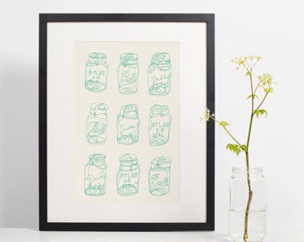 Kitchen Wall Decor, Mason Jar Wall Art, Dining Room Art, Wall Decor, Blind Contour Drawing