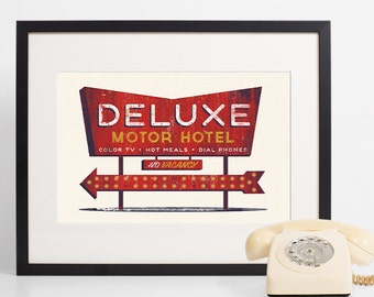 Vintage Hotel Sign, Neon Sign Wall Art, Road Sign, Hotel Keychain, Home Decor, Motel Sign, Retro Sign Art