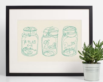 Mason Jar Wall Decor, Ball Jar Art Print, Rustic Kitchen Decor, Farmhouse Art Print
