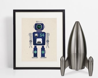 Kids Robot Print, Robot Art, Boys Bedroom Decor, Kids Room Decor, Nursery Wall Art, Space Age, Kids Playroom Decor