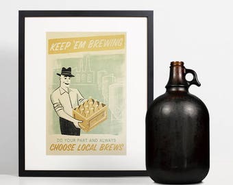 Beer Lover Gift, Retro Bar Decor, Local Beer Art, Craft Beer Lover, Brewery Print, Propaganda Poster, Fallout, WW2