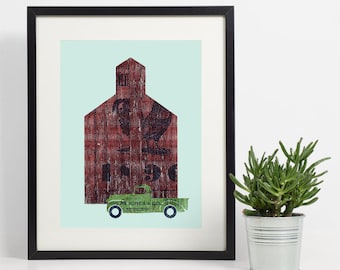Southern Home Decor, Barn Art Print, Rustic Farmhouse Barn, Red Barn Wall Art, Farmers Almanac, Country Home Decor