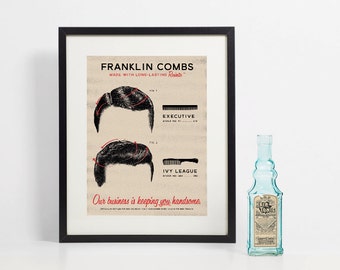 Retro Man Hair Comb Chart, Barber Decor, Black Comb Wall Art, Barbershop, Black Comb Art Print, Hair Advertising
