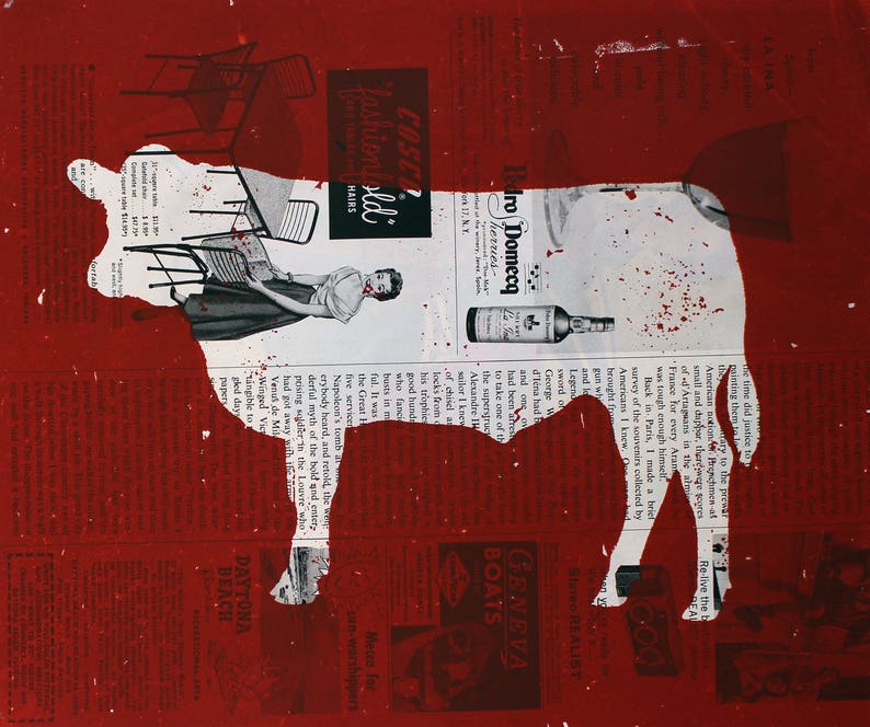 Kitchen Decor Wall Art Cow Vintage Meat Chart Butcher Chart Etsy