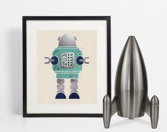 Nursery Decor, Kids Robot Print, Robot Art, Boys Bedroom, Kids Room Decor, Nursery Wall Art, Space Age, Kids Playroom Decor