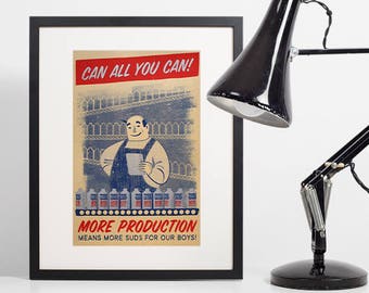 Beer Lover Gift, Beer Wall Art, Vintage Home Decor, Bar Cart Sign, Kitchen Wall Art, Propaganda Poster, Fallout, WW2