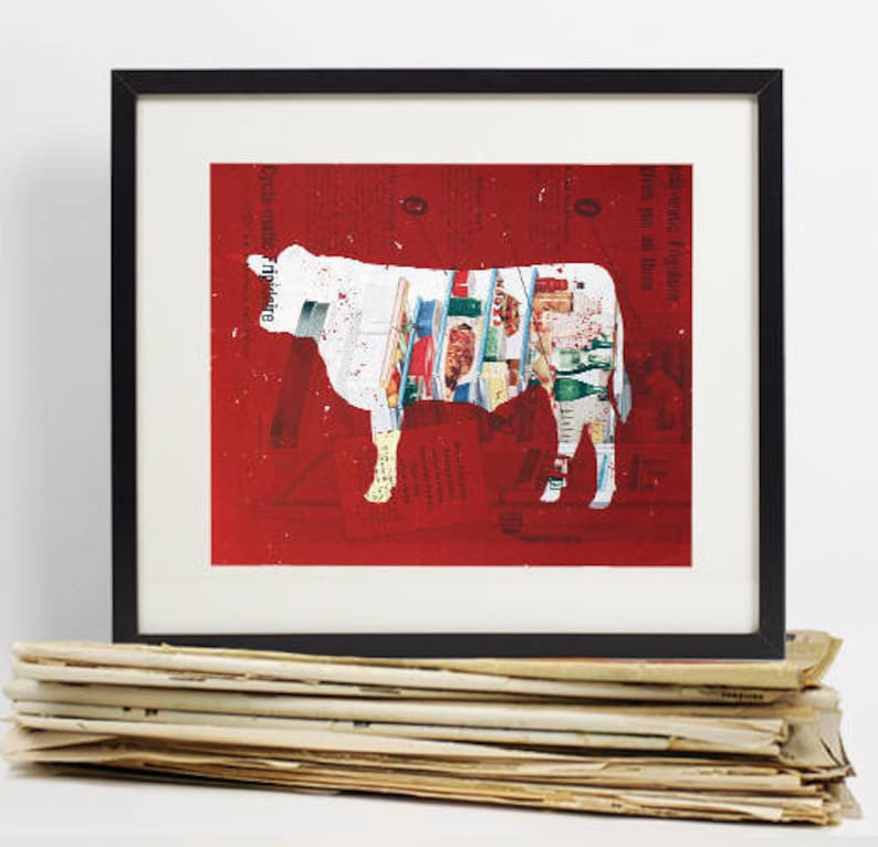 Kitchen Decor Wall Art Cow Vintage Meat Chart Butcher Chart Etsy
