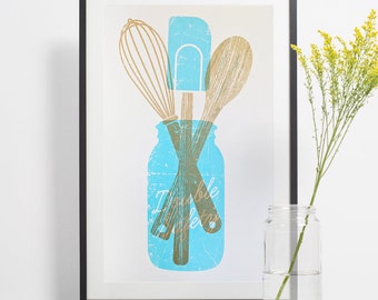 Mason Jar Wall Decor, Farmhouse Kitchen Print, Cooking Gifts, Southern Kitchen Decor, Ball Jar Poster, Baking Gift