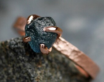 Raw Montana Sapphire on 14k Recycled Gold Ring- Made to Order Handmade