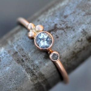 Aquamarine and Chocolate Diamond on Thin Rose Gold Ring- Made to Order