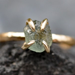 Raw Montana Sapphire Rough Uncut on 14k Recycled Gold Ring Made to Order Handmade image 1