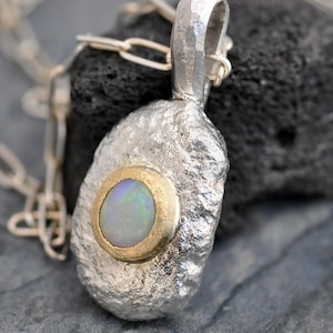 Solid Australian Opal Sterling Silver Yellow Gold Necklace Pendant With or Without Chain  Handmade Ready to Ship