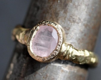 Palest Pink Greenland Sapphire in Recycled 14k Gold Ring- Ready to Ship Size 7.75 to 8