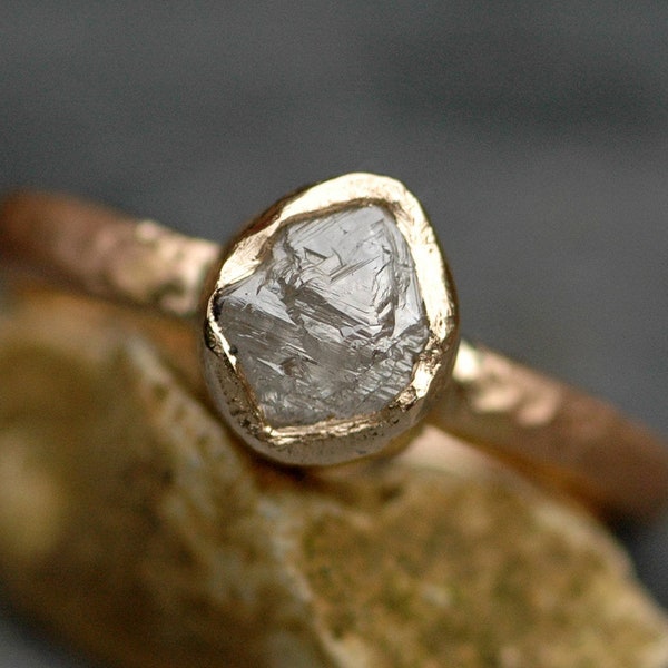 Large Raw Rough Diamond on Recycled Gold Band- Custom Made Rough Uncut Handmade Engagement Ring in Recyled 14k or 18k Gold Handmade