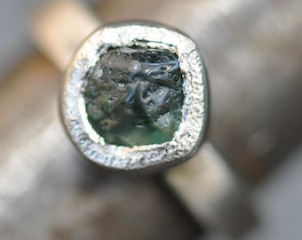 Raw Montana Sapphire Rough Uncut on 14k White Rose or Yellow Recycled Gold Ring- Made to Order Handmade