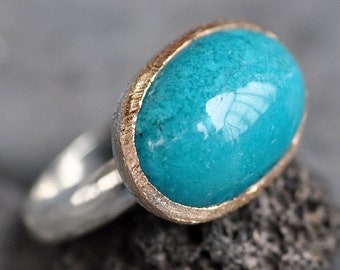 Blue Gem Silica Gold and Silver Ring Ready to Ship Size 7.5