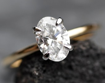 Certified Lab Created Diamond Solitaire Engagement Ring Size 7 14k Yellow + White Gold 1.09 Carat Oval Brilliant Cut E Colour VVS1  Clarity