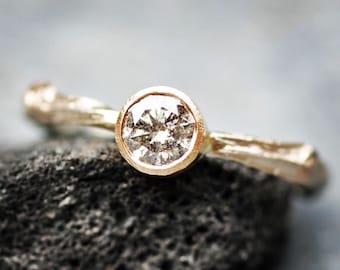 Salt and Pepper Diamond in Gold Twig Ring- Made to Order Handmade