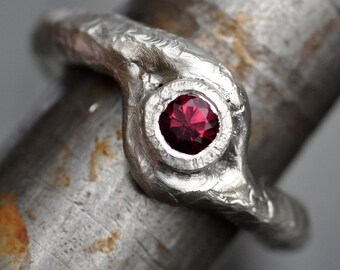 Pink-red Rhodolite Garnet in Recycled Sterling SilverRing- Ready to Ship Size 8.5 One of a Kind