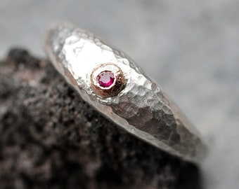 Ruby on Sterling Silver Rose Gold Bombe Ring Hammered Finish- Ready to Ship Size 7 Handmade