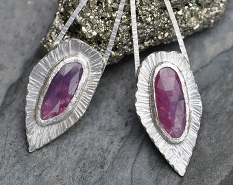 Rose Cut Pink Sapphire Rose Gold and  Sterling Silver Earrings Ready To Ship
